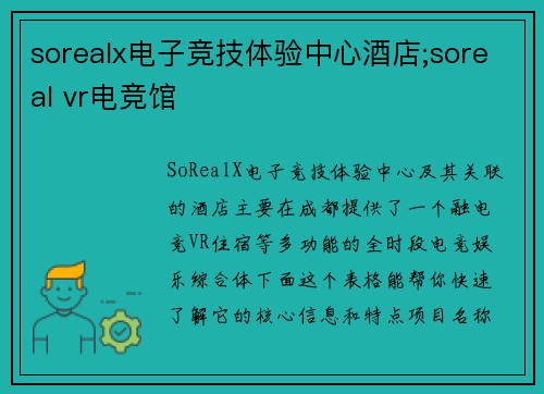 sorealx电子竞技体验中心酒店;soreal vr电竞馆